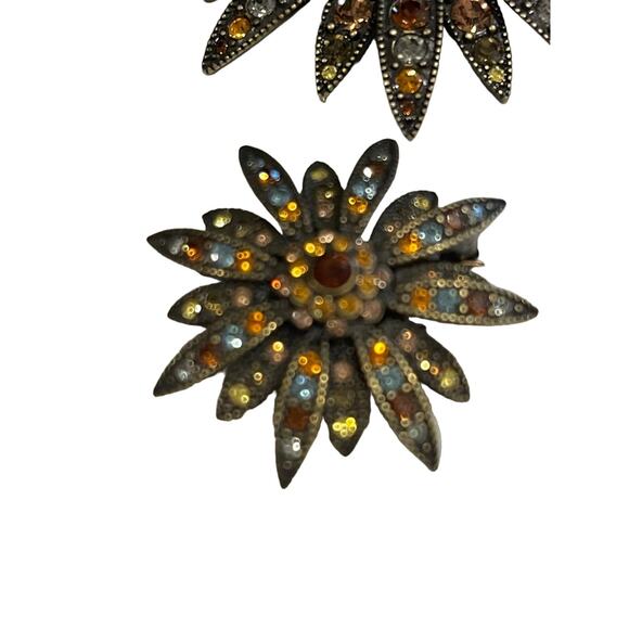 Joan Rivers Vintage Swarovski Crystal Sparkle Starburst Brooch Pin Set Bronze - Picture 13 of 15